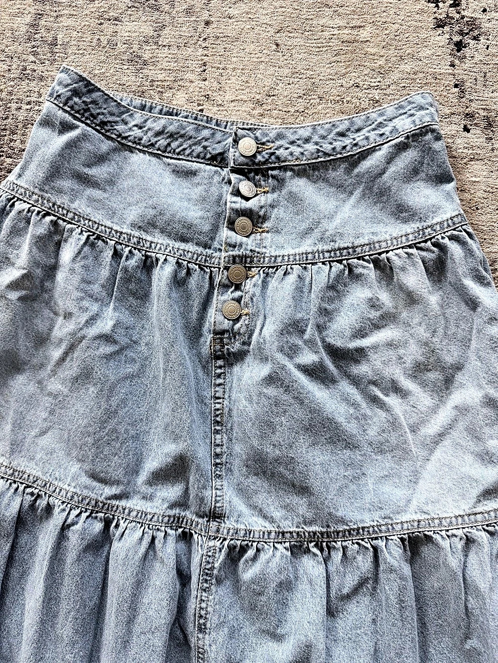 Light Wash Denim Tiered Maxi Skirt - Picture 3 of 4
